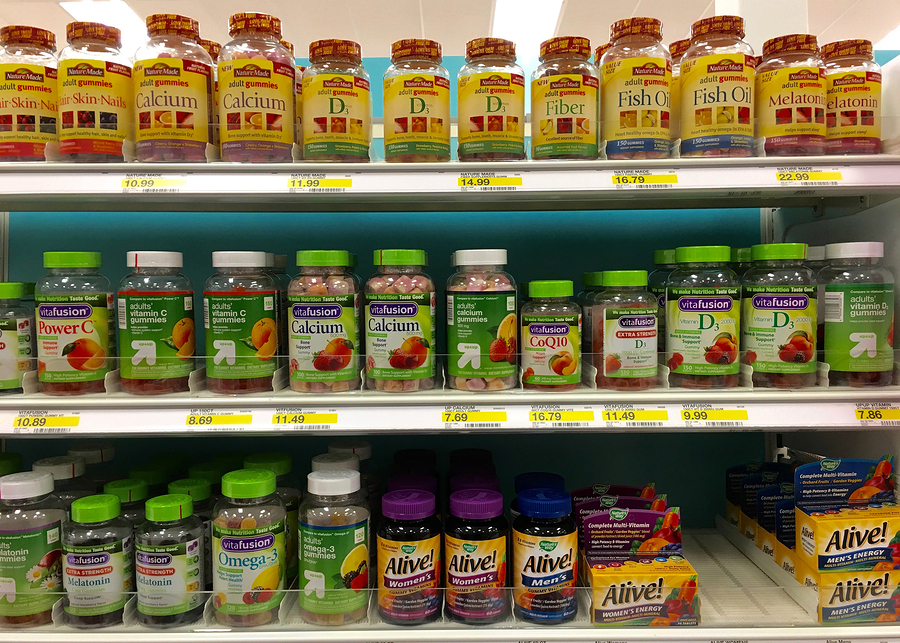 a range of supplements in the supermarket